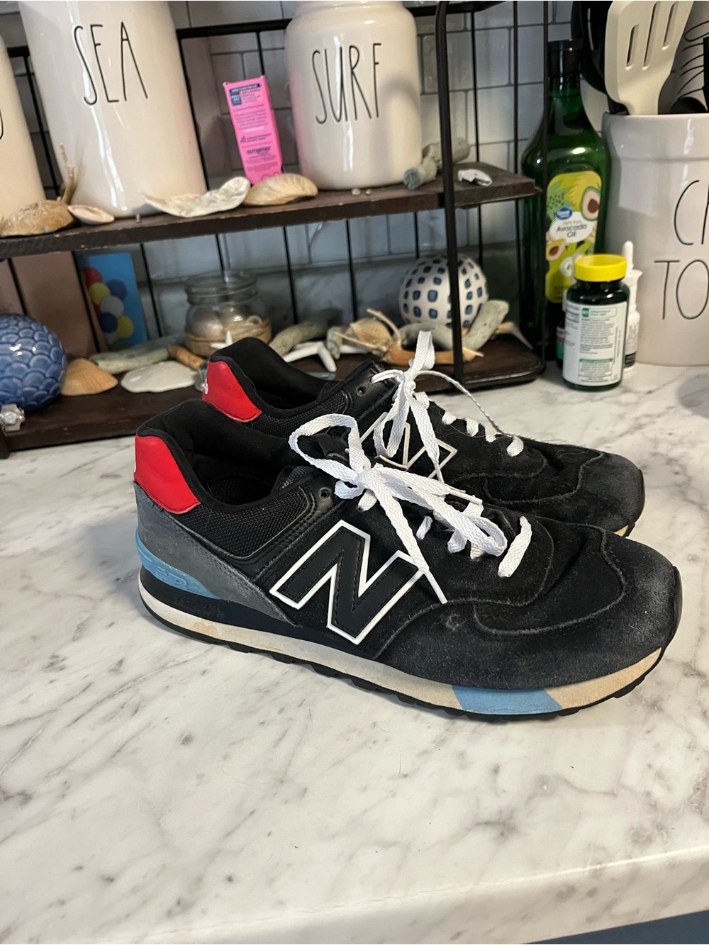 New Balance Men’s Black, Red & Blue Runner Sneakers